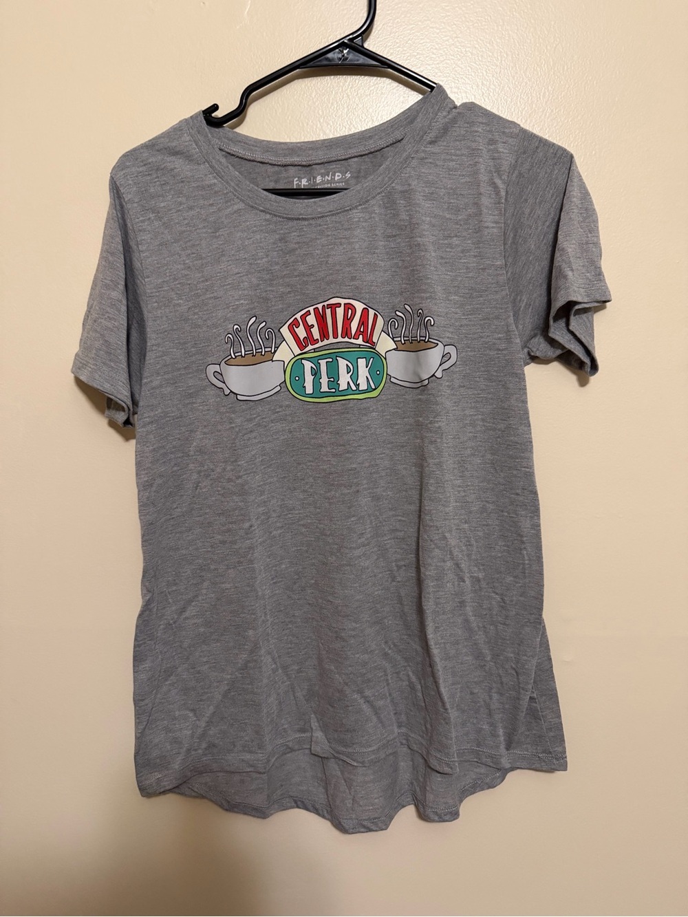FRIENDS Gray Central Perk Graphic Tee with Red and Green Logo